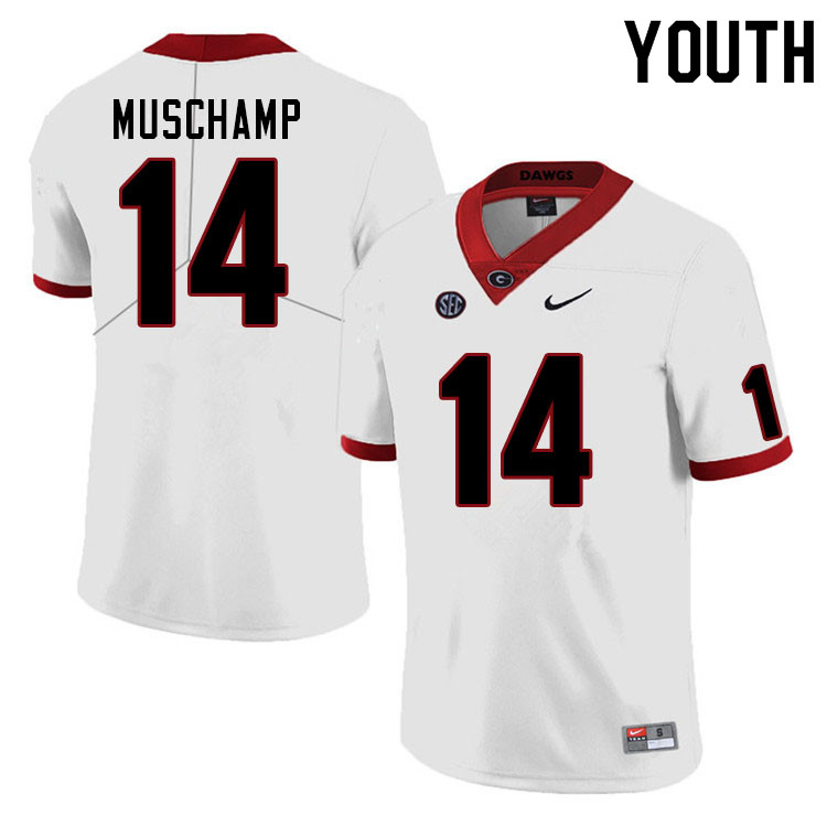 Georgia Bulldogs Youth Jackson Muschamp #14 White Stitched College UGA Football Jersey 23WU012OR